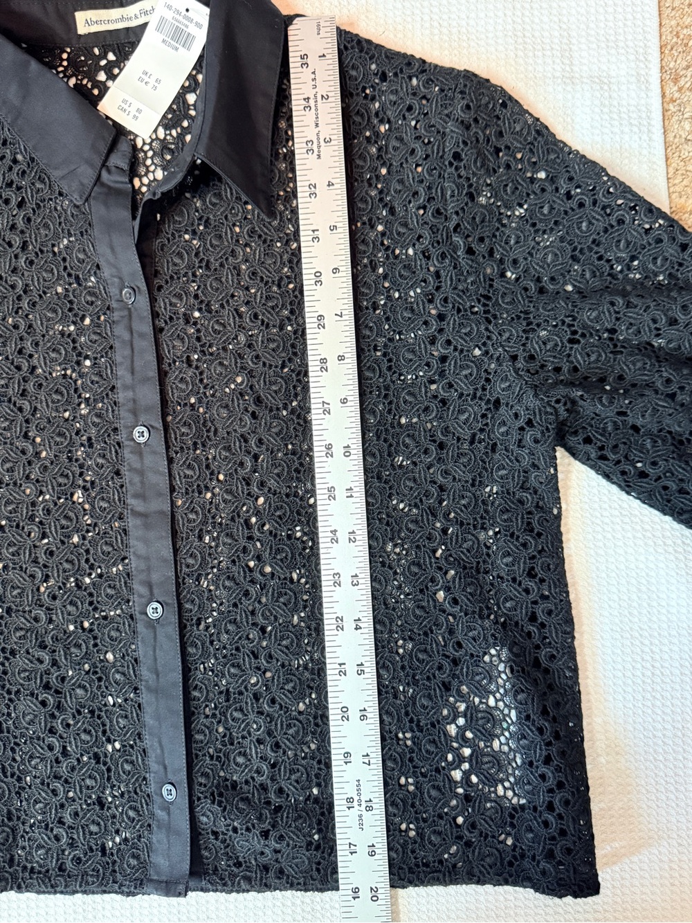 NWT Abercrombie & Fitch Black Crochet Lace Cropped Button-Down Shirt M MSRP $80 - Picture 7 of 8